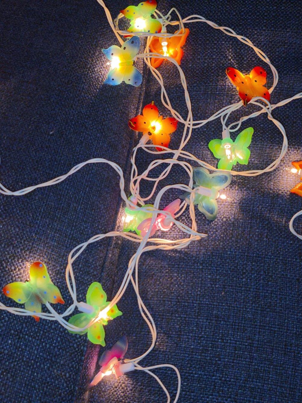 Multicolor Butterfly String Lights — White Wires -- Indoors and Outdoor Decor